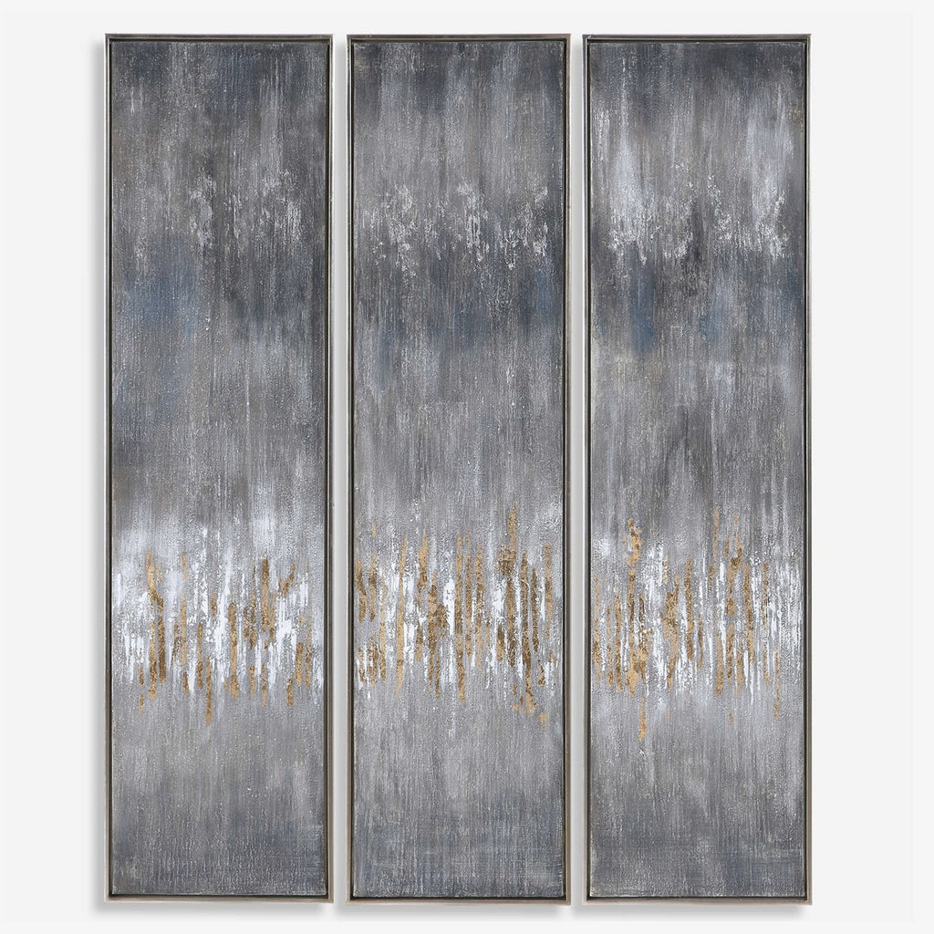Gray Showers Hand Painted Canvases, Set of 3 - Bombay Mercantile