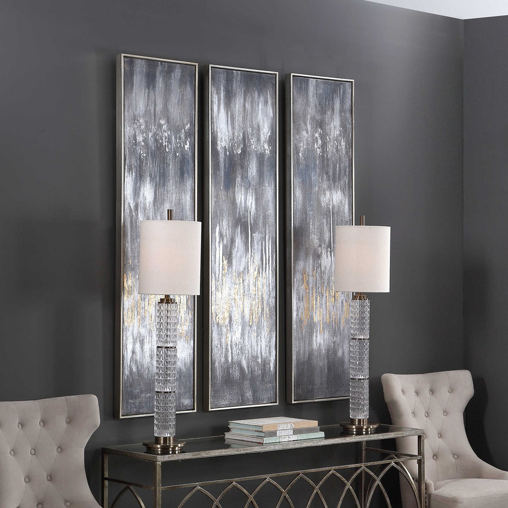 Gray Showers Hand Painted Canvases, Set of 3 - Bombay Mercantile