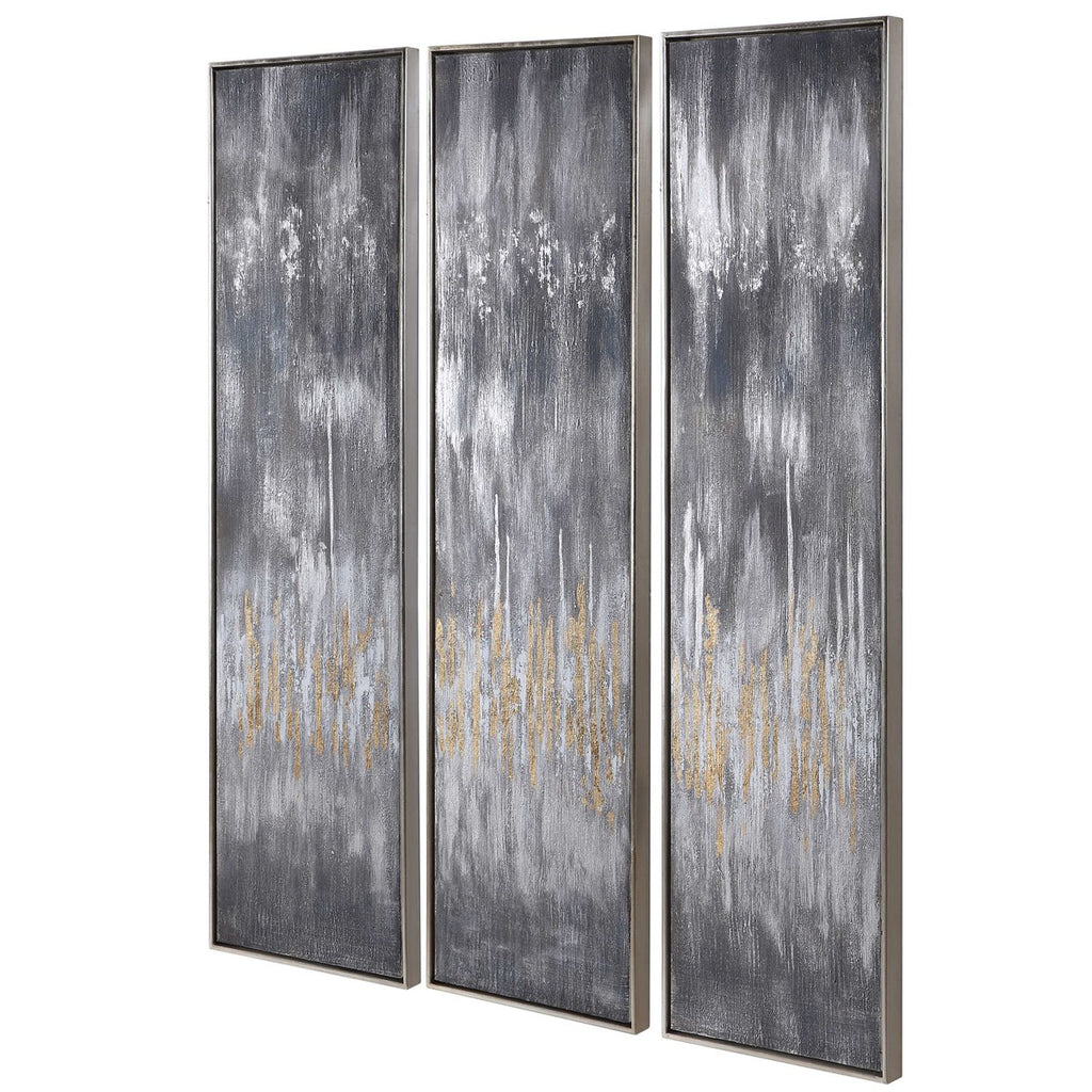 Gray Showers Hand Painted Canvases, Set of 3 - Bombay Mercantile