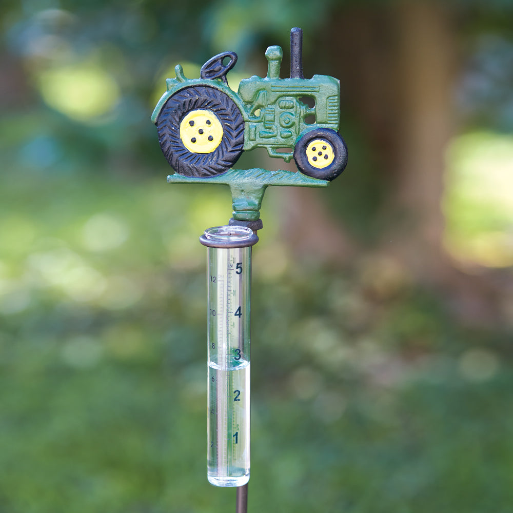 Tractor Rain Gauge Garden Stake - Bombay Mercantile