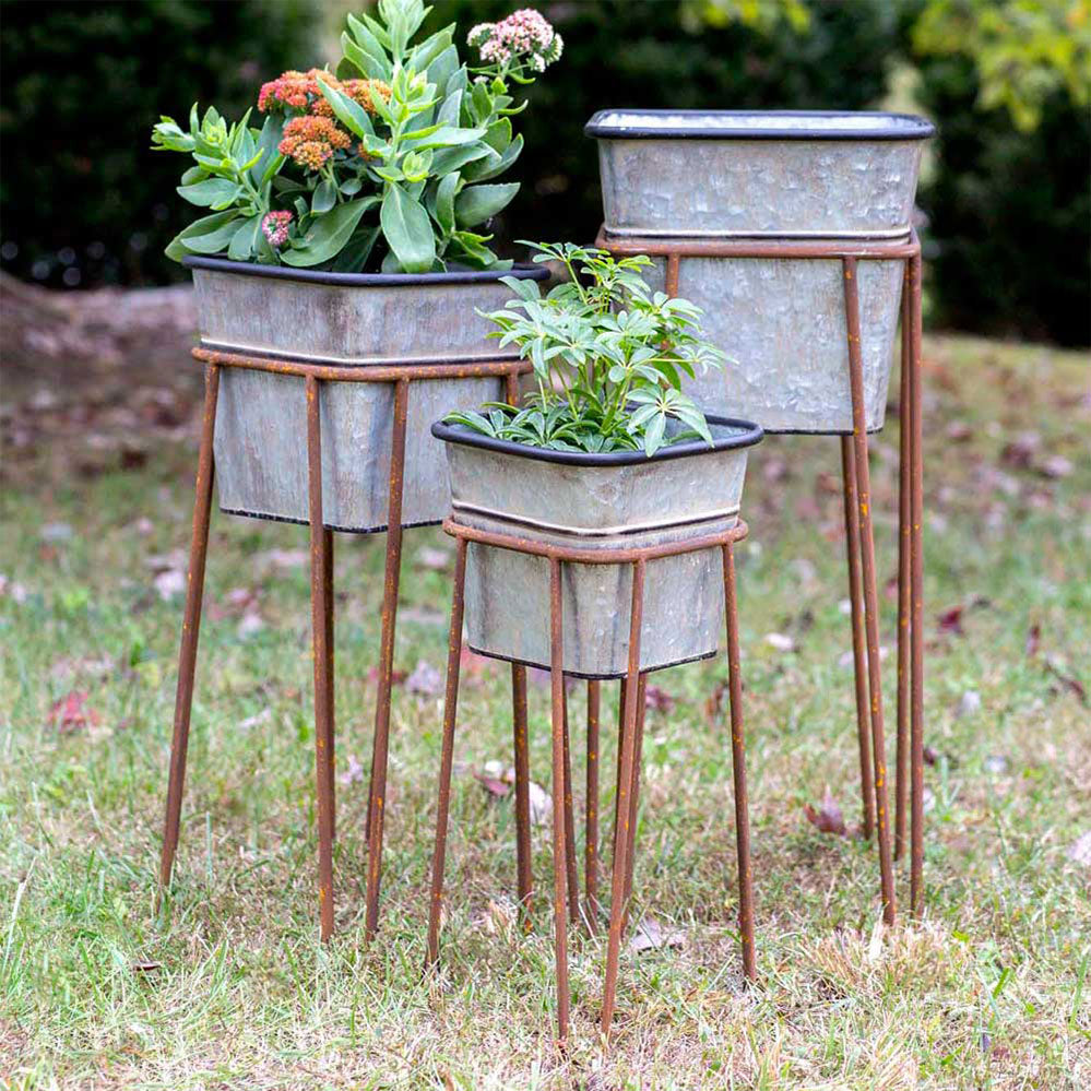 Set of Three Square Bins with Stands - Bombay Mercantile