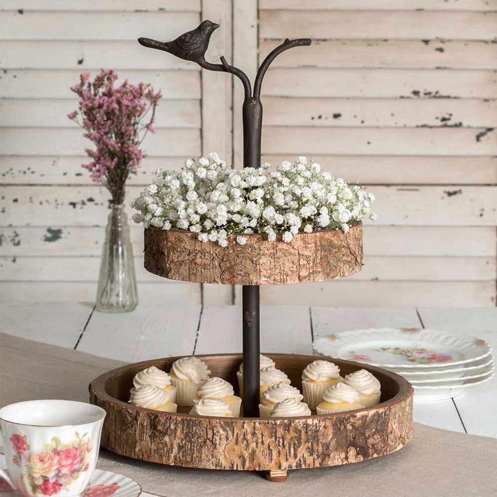 Bird and Birch Two Tiered Tray - Bombay Mercantile
