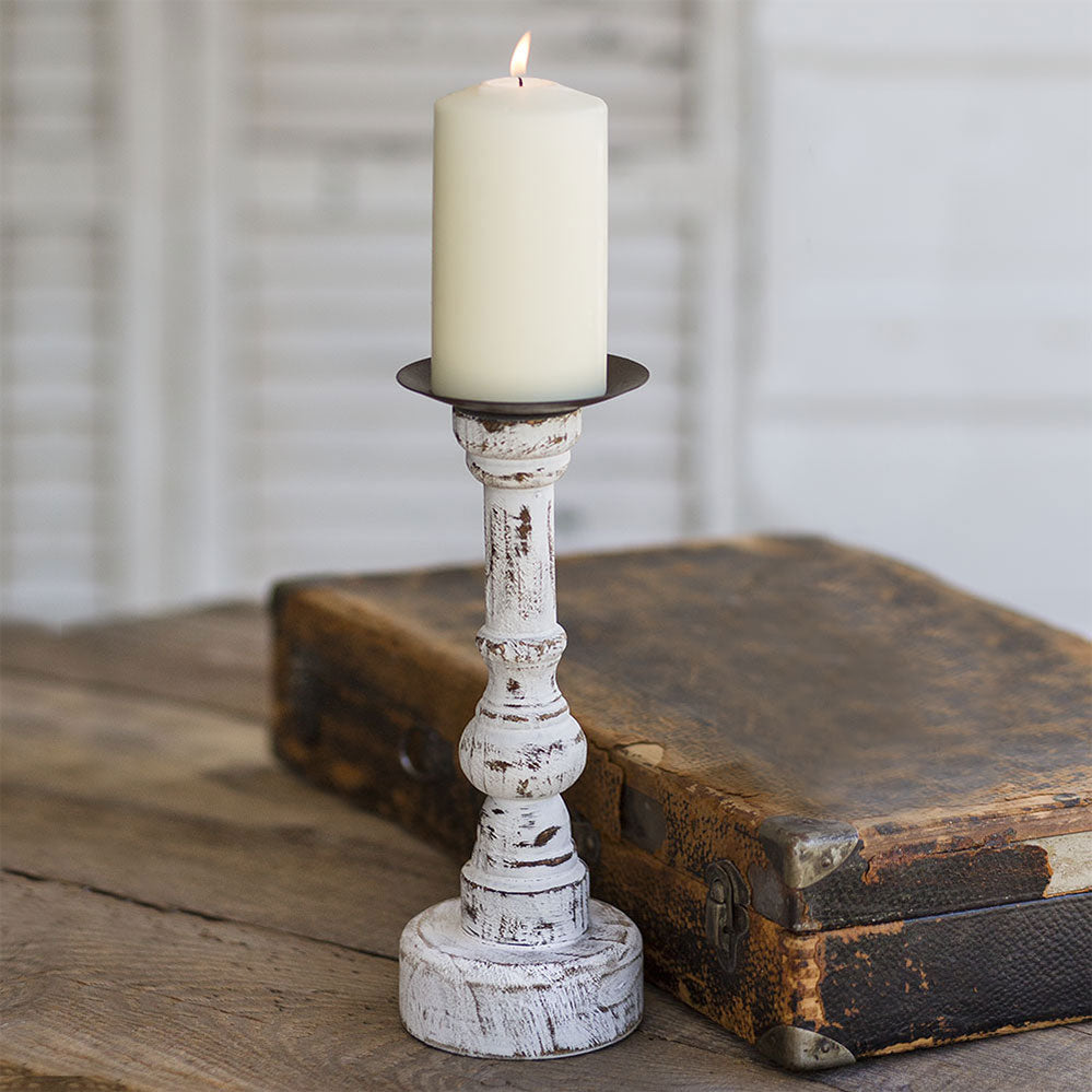 Wood Pillar Candle Holder with Round Base - Bombay Mercantile