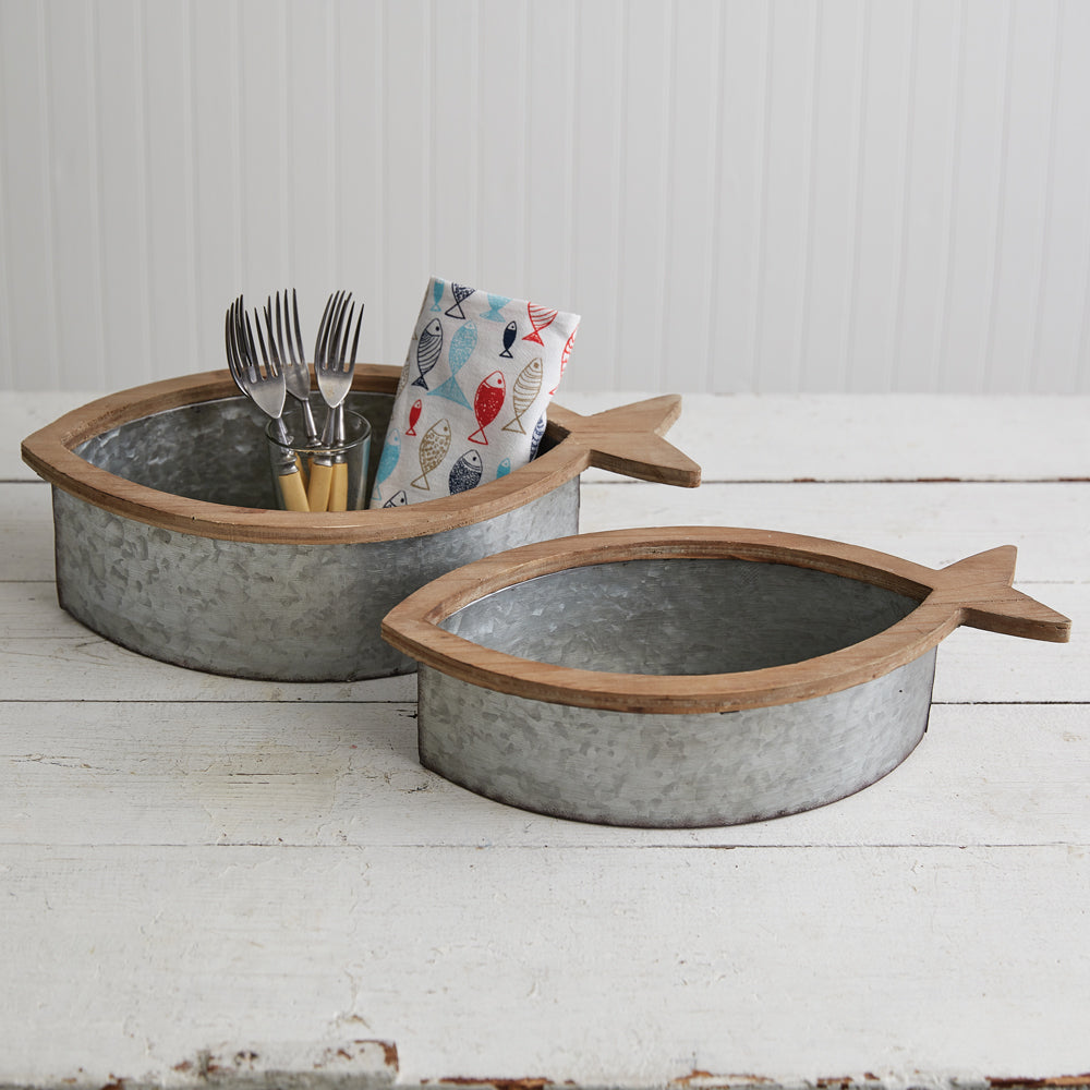 Set of Two Southport Galvanized Fish Bins - Bombay Mercantile