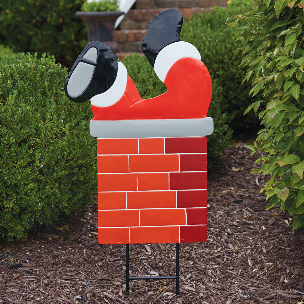 Santa In The Chimney Garden Stake - Bombay Mercantile