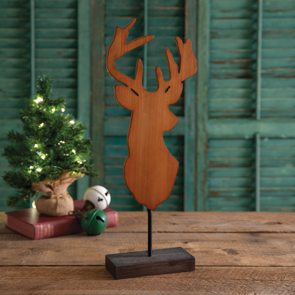 Wood Reindeer on Stand - Bombay Mercantile