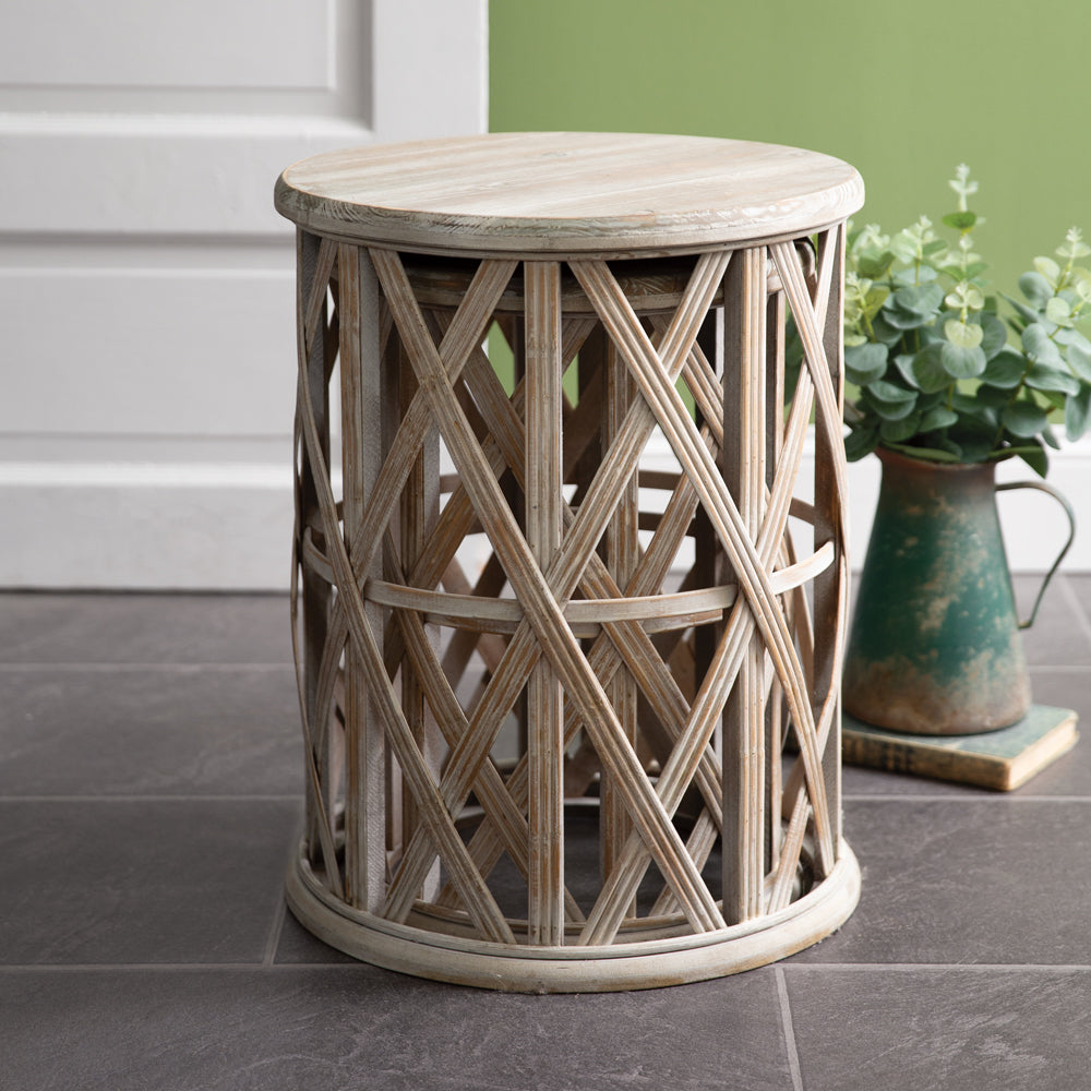 Set of Two Basket Weave Accent Tables - Bombay Mercantile