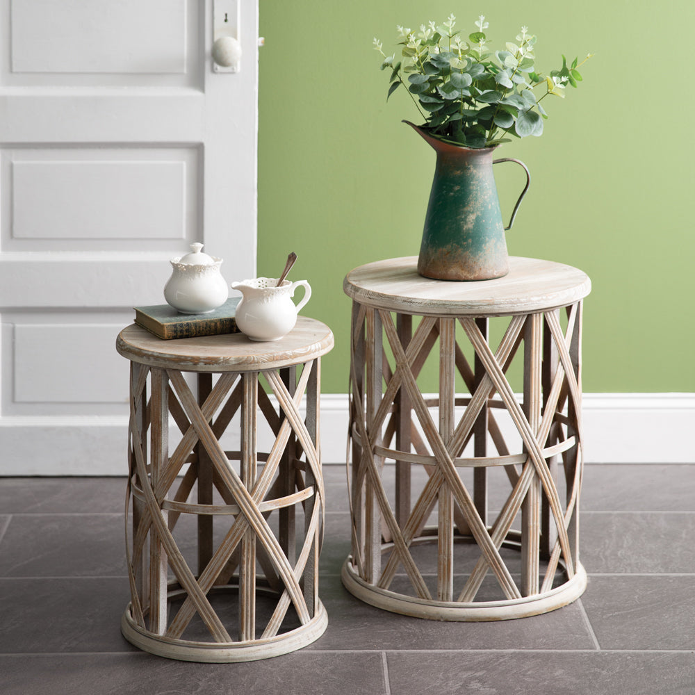Set of Two Basket Weave Accent Tables - Bombay Mercantile