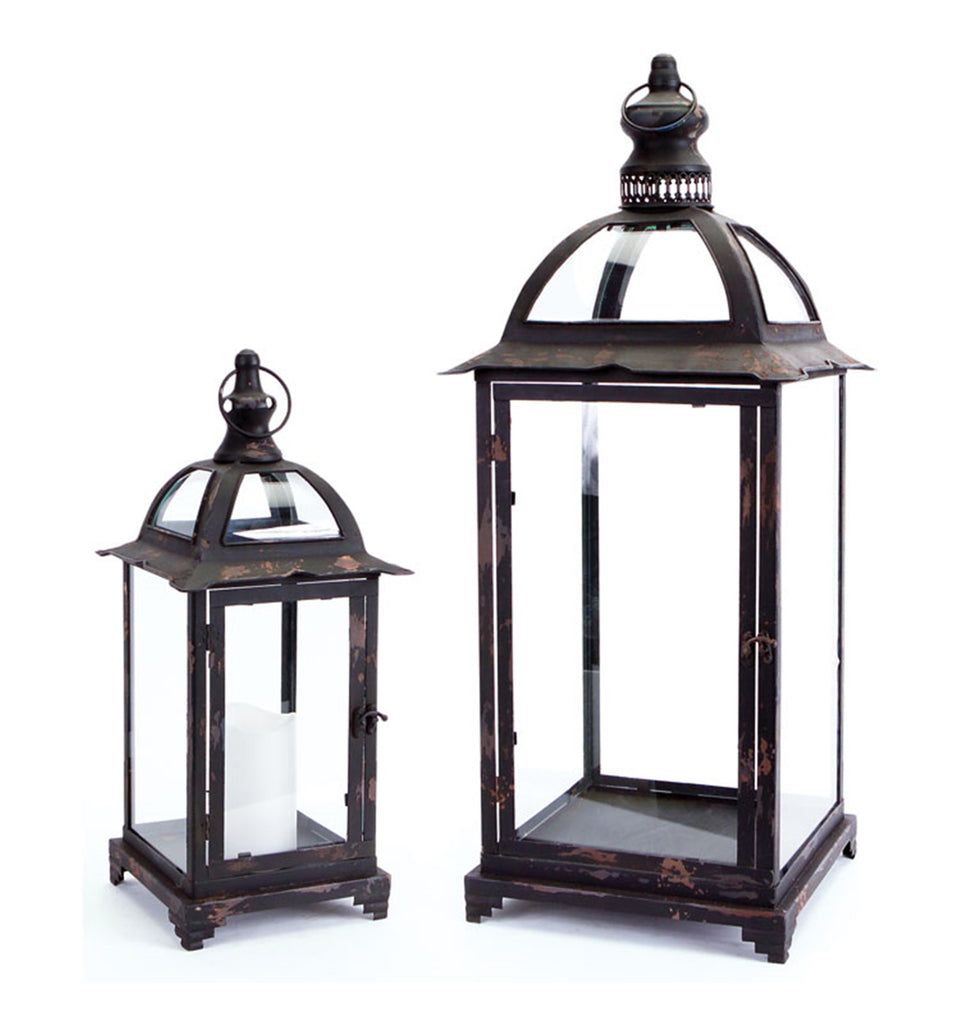 Rustic Glass Lantern, Set of 2 - Bombay Mercantile