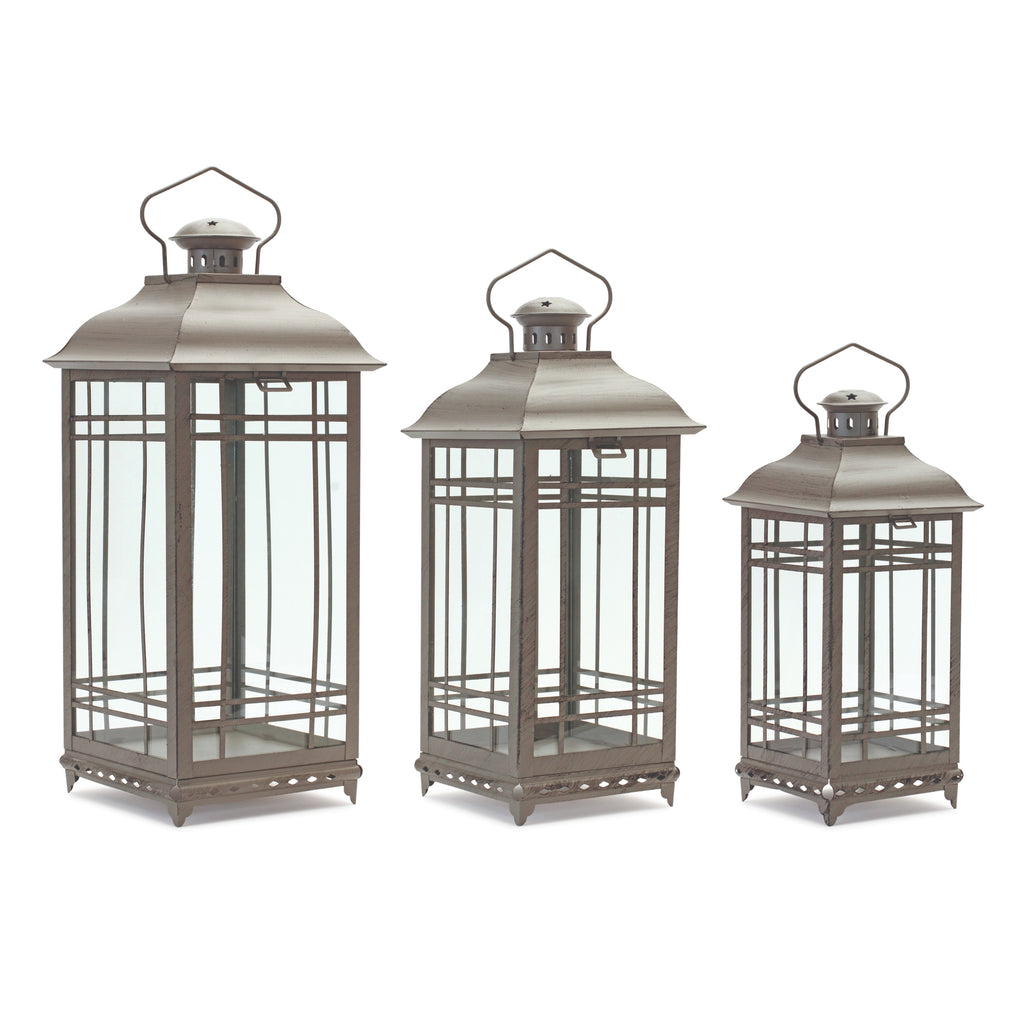 Grey Metal, set of 3 Lantern - Bombay Mercantile