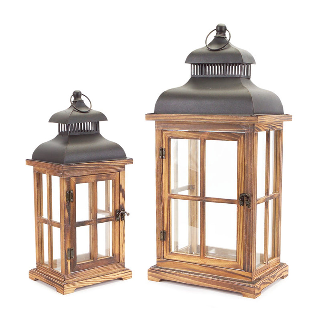 Vintage wooden, Set of 2 Lantern - Bombay Mercantile