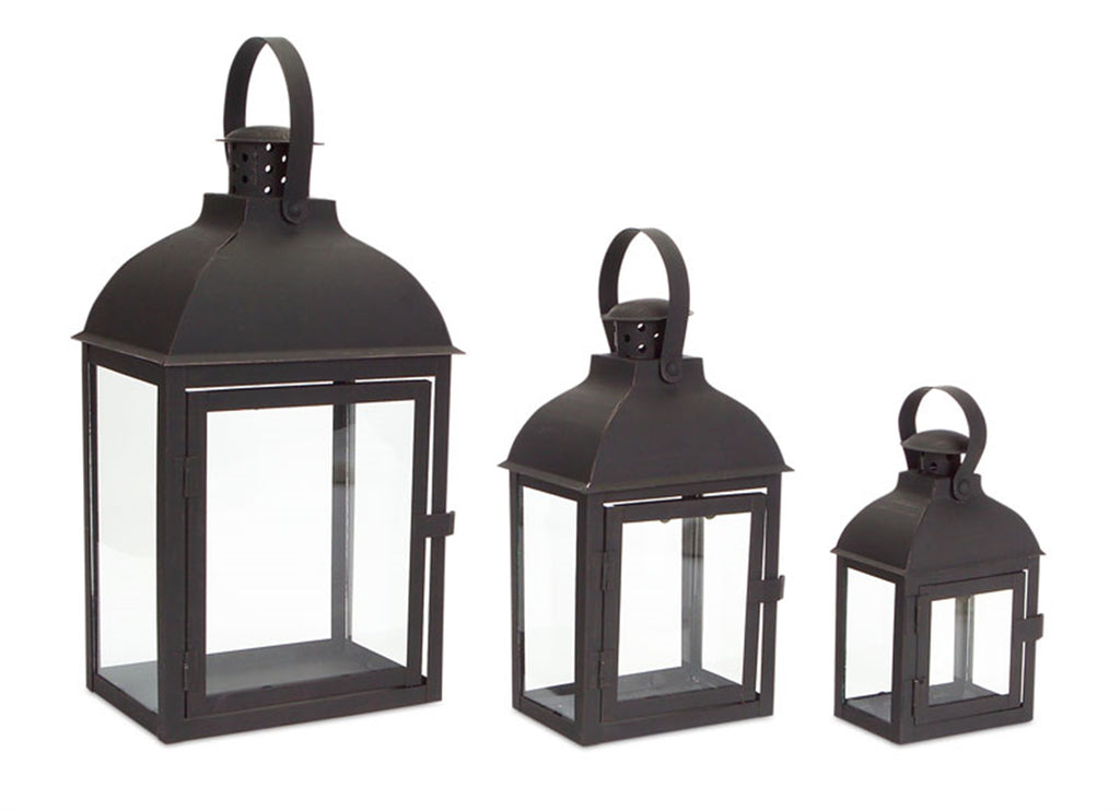 Black colored, Set of 3 Lanterns - Bombay Mercantile