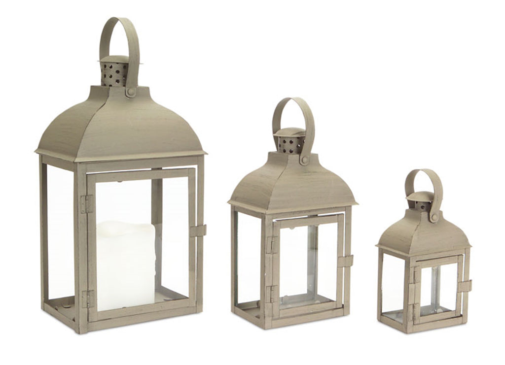 Beige colored, Set of 3 Lanterns - Bombay Mercantile