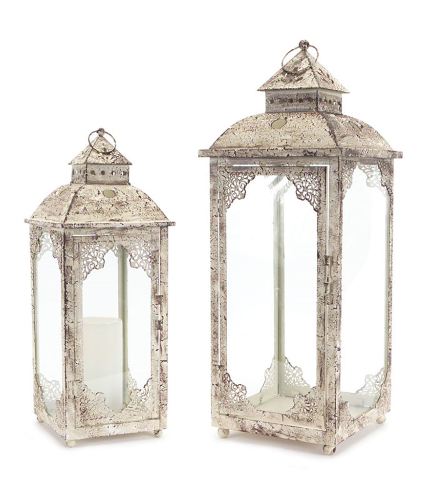 Rustic Set of 2, Iron/ Glass Lantern - Bombay Mercantile