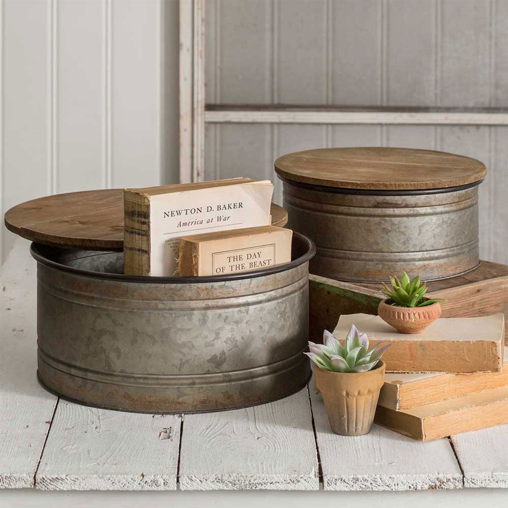 Set of Two Bins with Lids - Bombay Mercantile