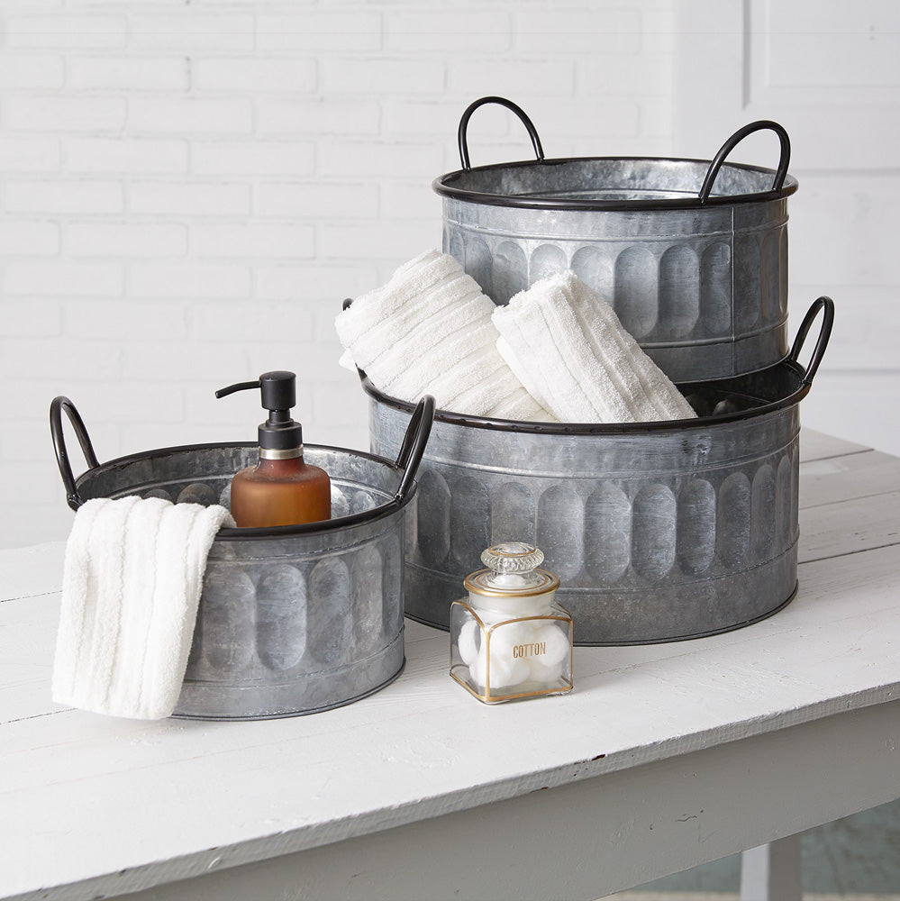 Set of Three Galvanized Apple Baskets - Bombay Mercantile