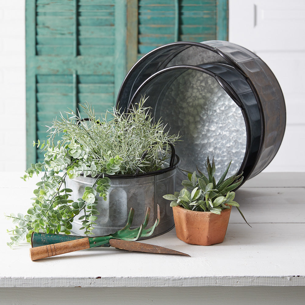 Set of Three Galvanized Apple Baskets - Bombay Mercantile