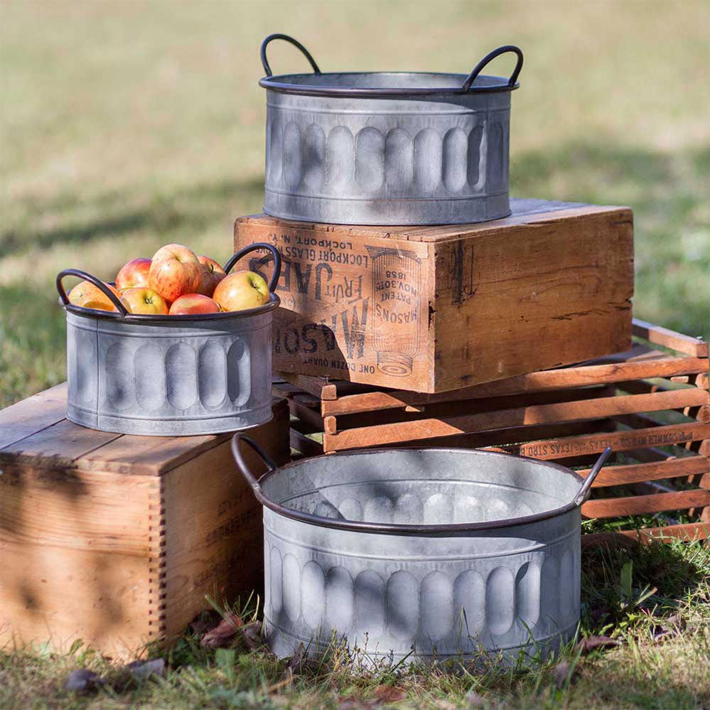 Set of Three Galvanized Apple Baskets - Bombay Mercantile