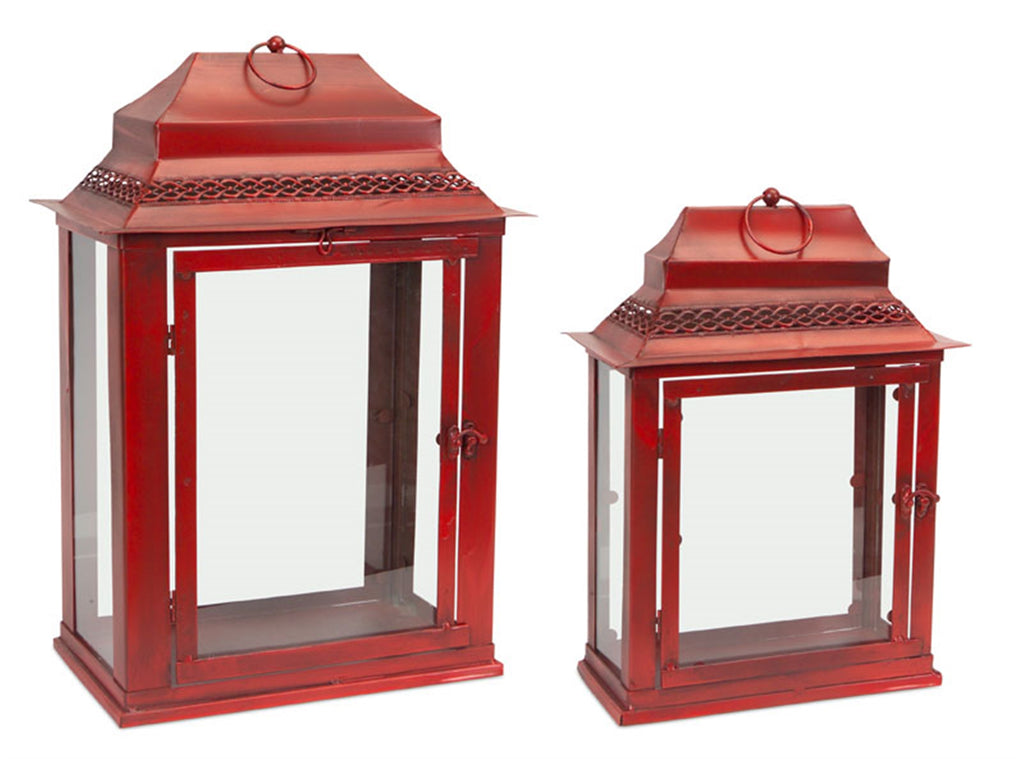 Red rectangular Set of 2, Lanterns - Bombay Mercantile