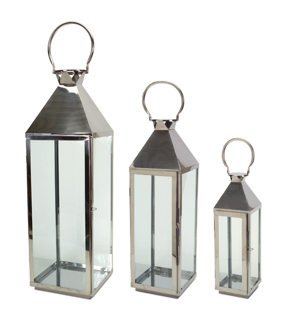 Set of 3, Chrome finish Lantern - Bombay Mercantile