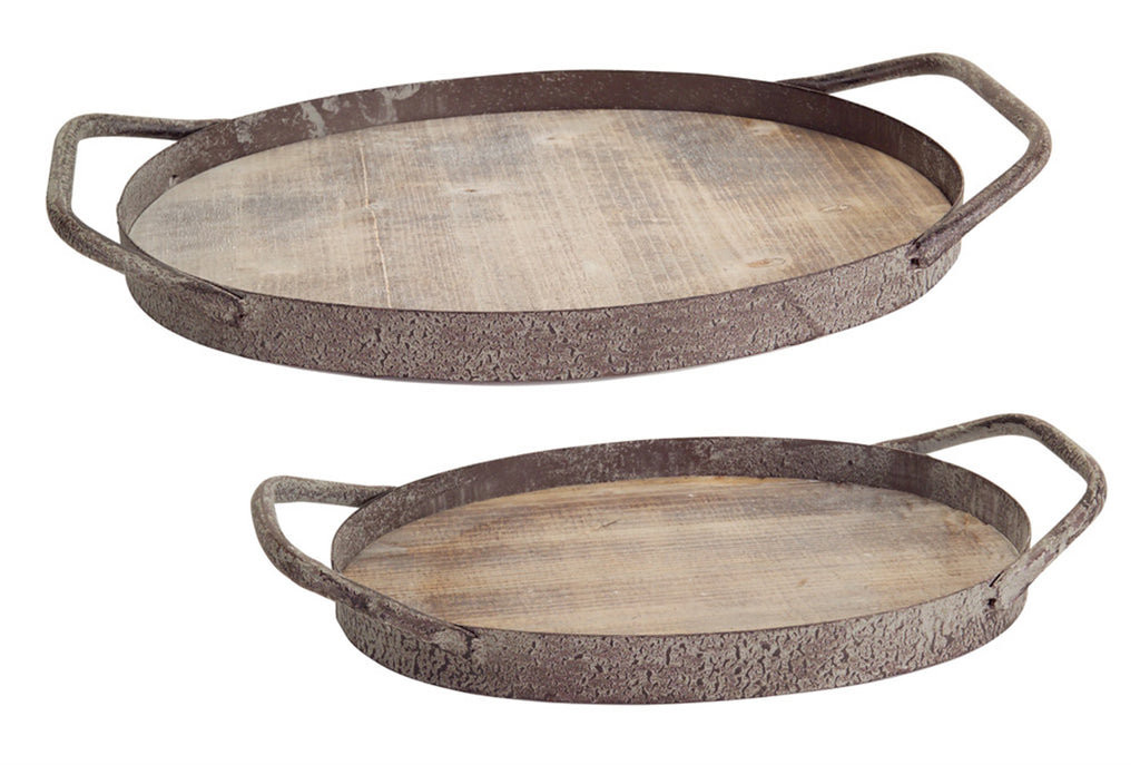 Wood Grain Metal Trays, Set of 2 - Bombay Mercantile