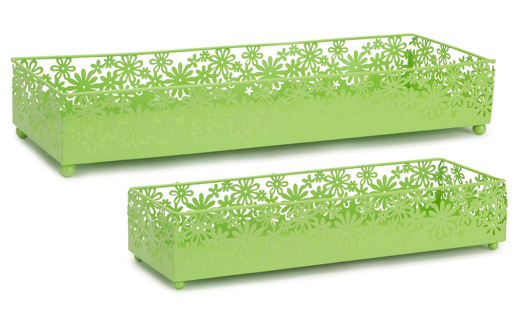 Green Daisy Set of 4 Trays - Bombay Mercantile