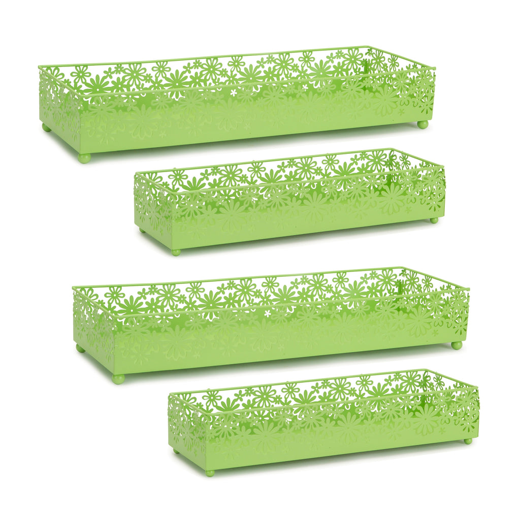 Green Daisy Set of 4 Trays - Bombay Mercantile