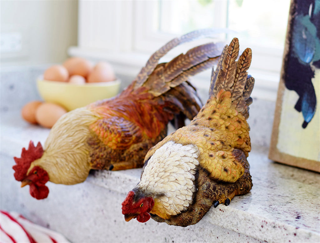 Hen/ Rooster Shelf Sitter, (Set of 2) - Bombay Mercantile