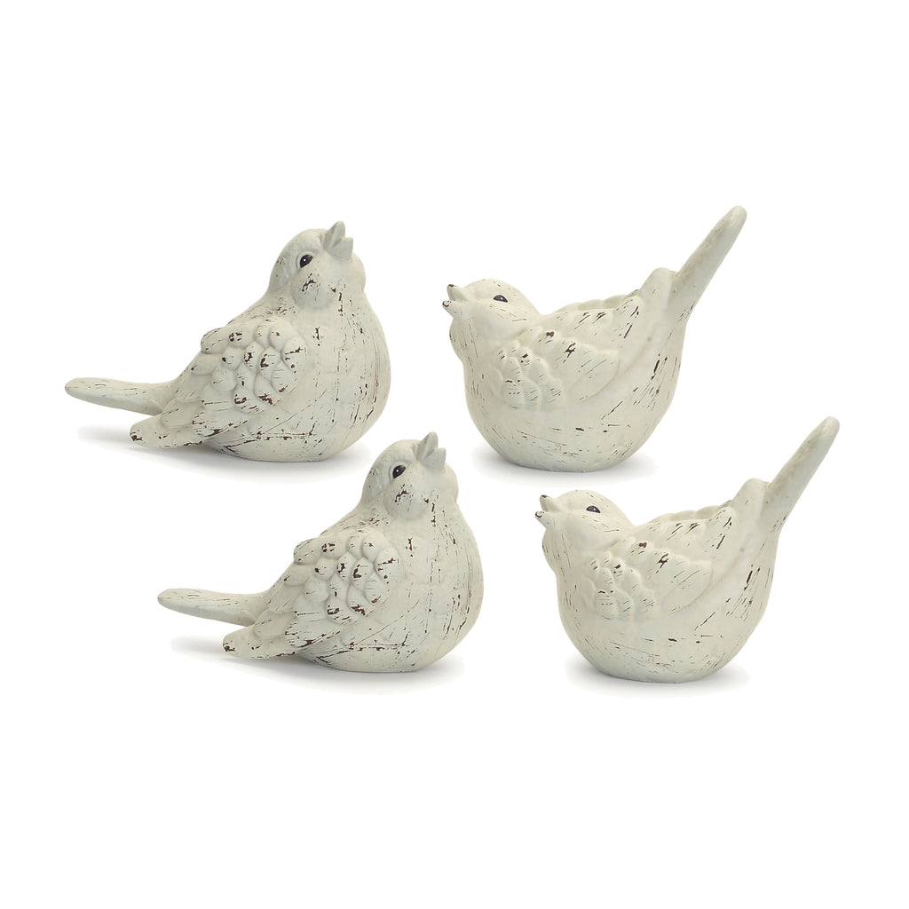 Set of 4 Distressed Cream color Birds - Bombay Mercantile