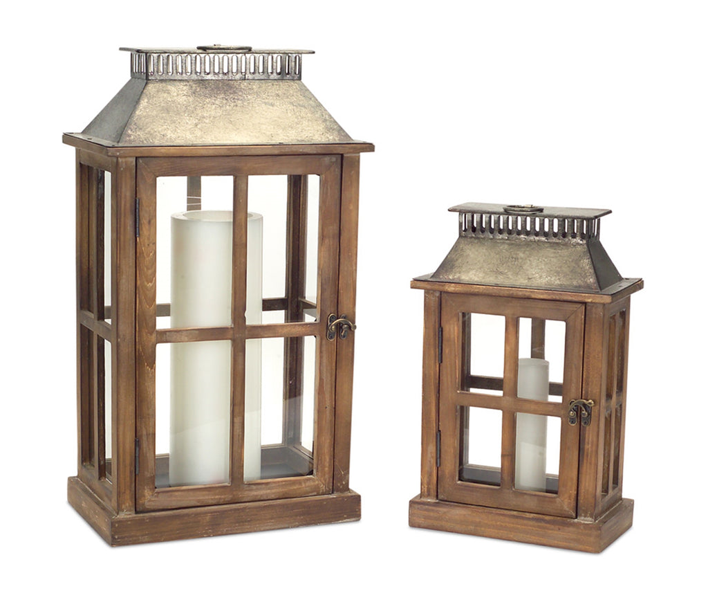 Wood and Brass, set of 2 Lantern - Bombay Mercantile
