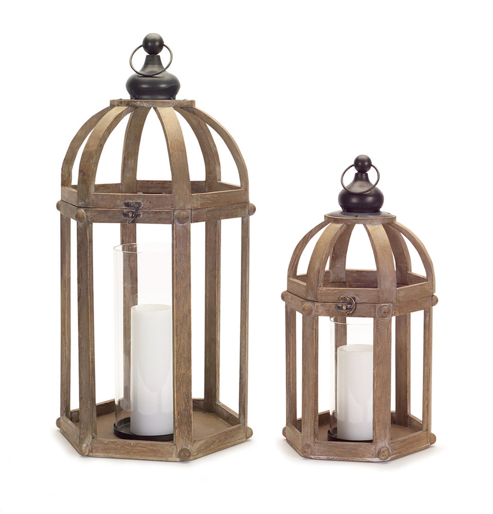Set of 2, Arched Top wooden Lantern - Bombay Mercantile