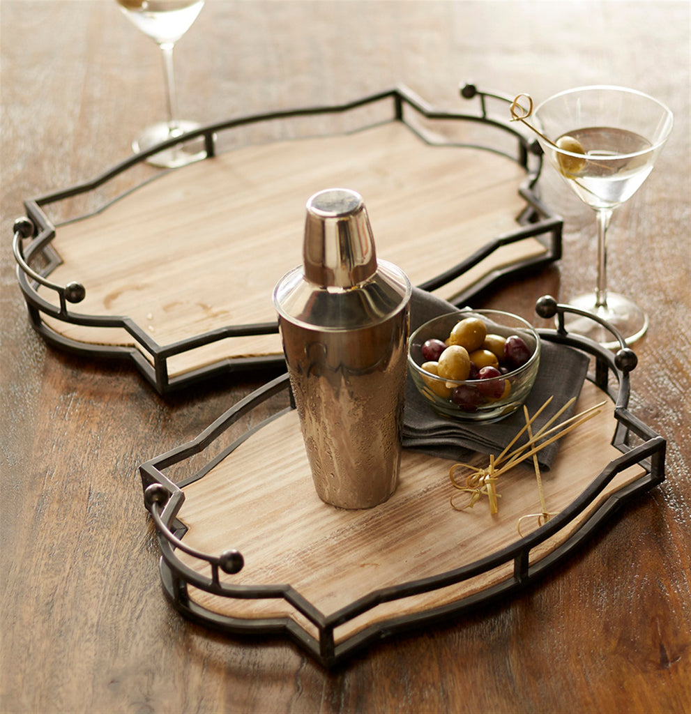 Set of 2 Wooden Decorative tray - Bombay Mercantile