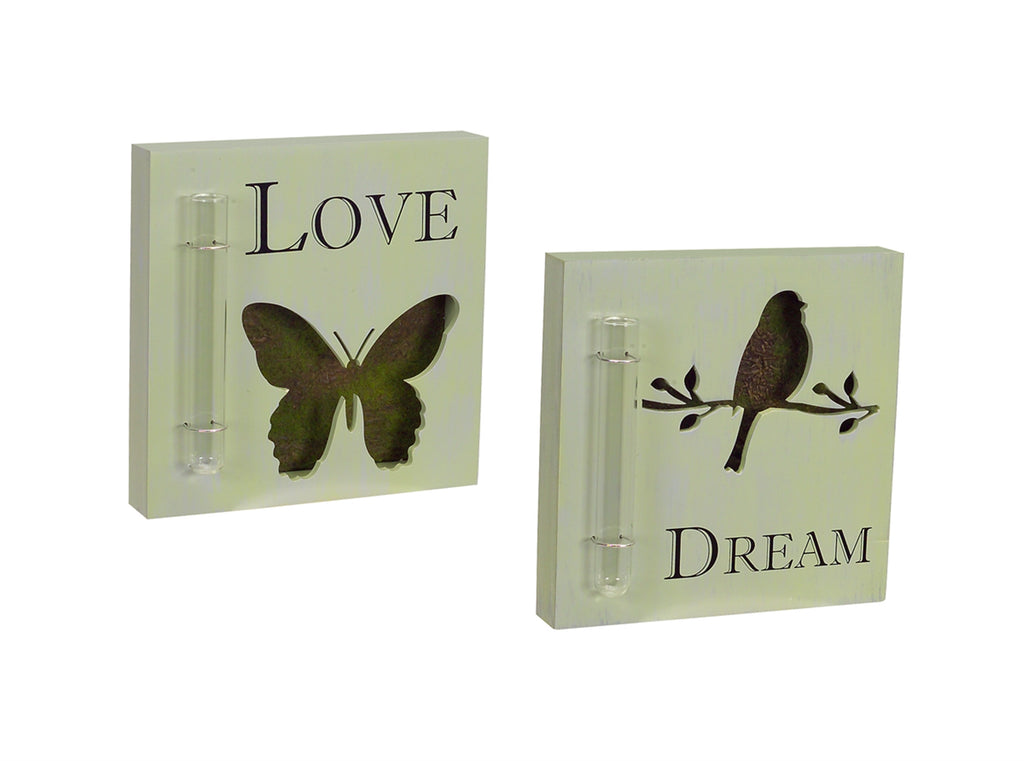 Mossy Cut Out Wall Plaque With Tube Vase, Set of 4 - Bombay Mercantile