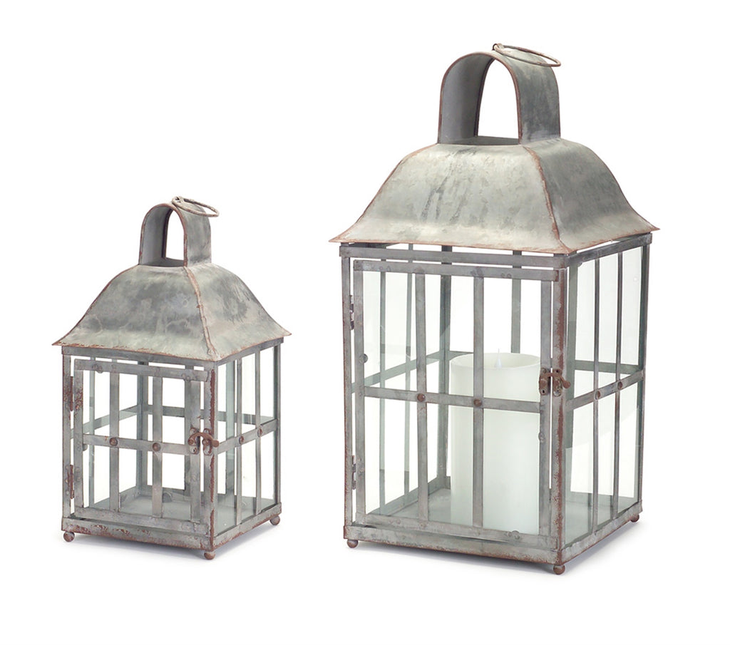 Set of 2 Aluminum Glass Lantern - Bombay Mercantile