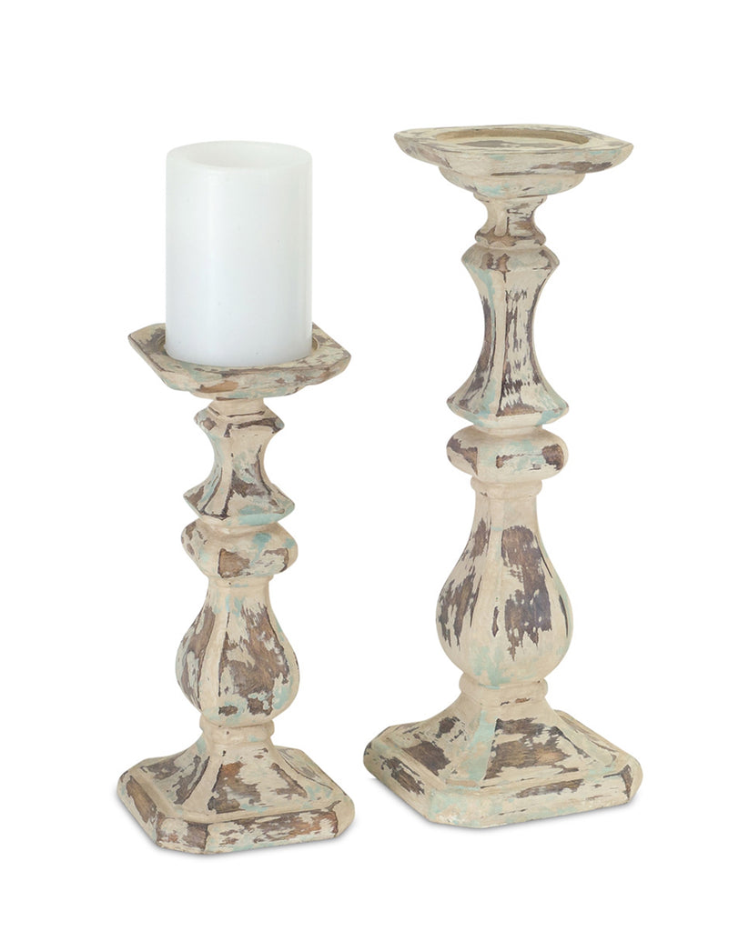 Set of 2, Polystone Candle holder - Bombay Mercantile