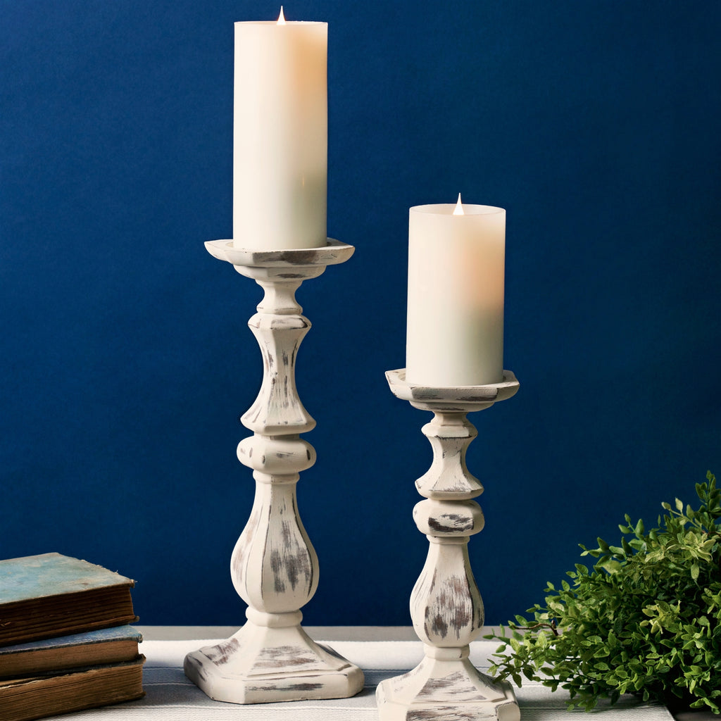 Set of 2, Polystone Candle holder - Bombay Mercantile