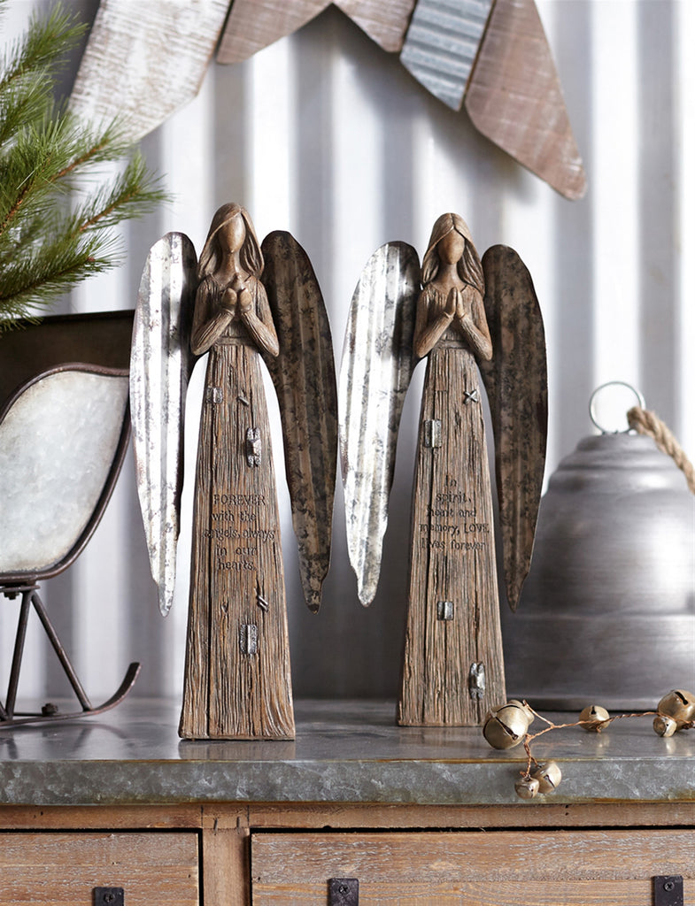 Set of 2 Polyresin Metal Angels - Bombay Mercantile