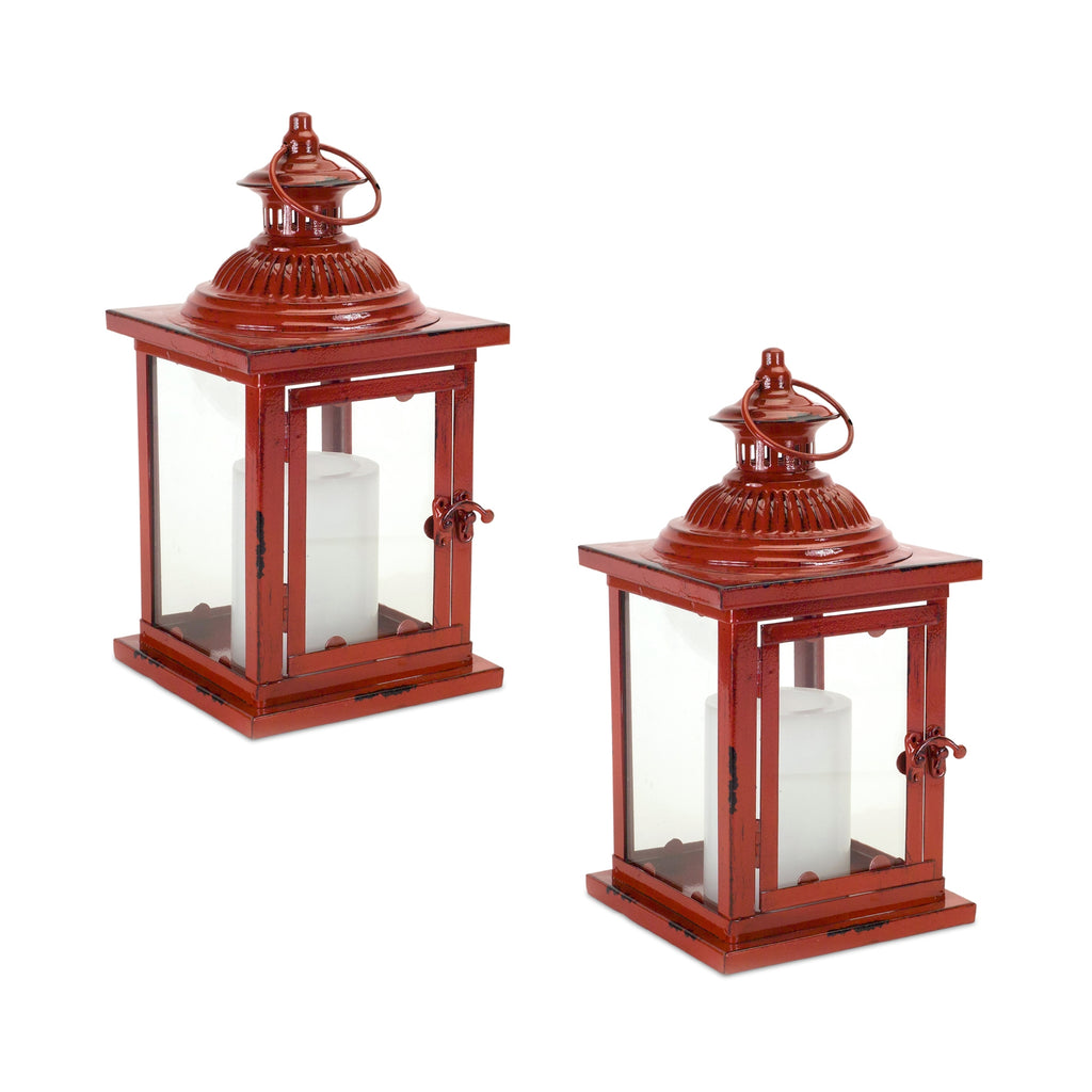 Rustic Set of 2 Red Lantern - Bombay Mercantile