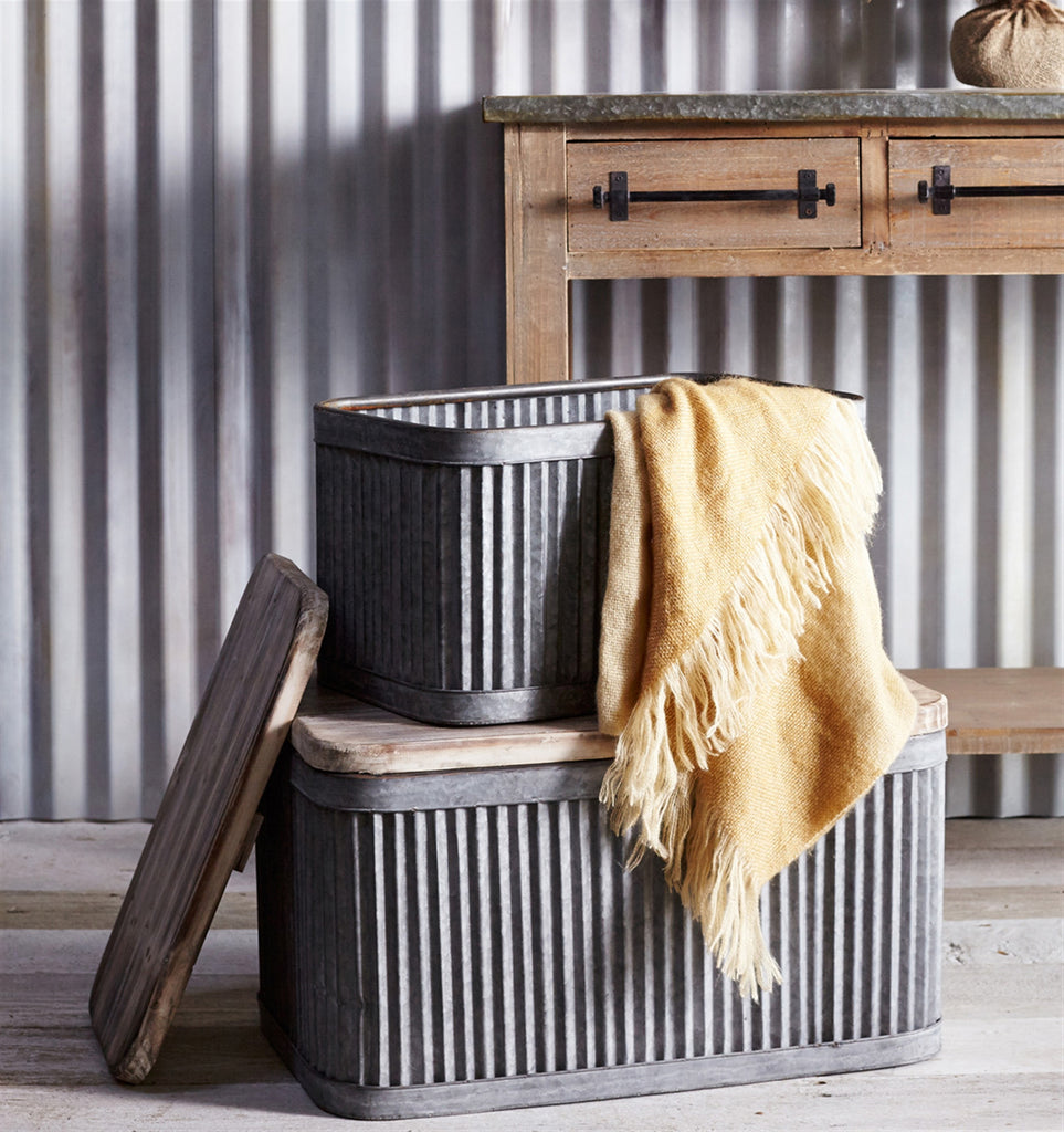 Tub with Wood Top (Set of 2) - Bombay Mercantile