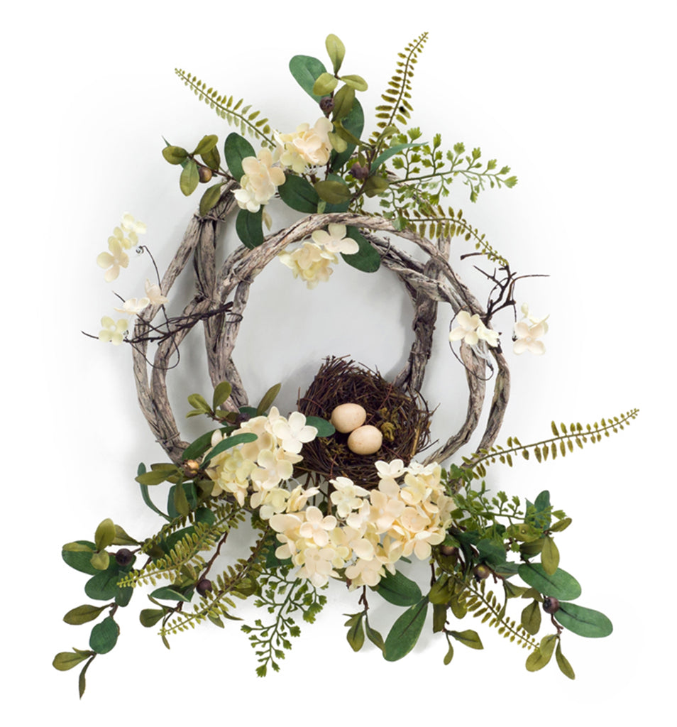 Hydrangea/Bird Nest Wreath - Bombay Mercantile