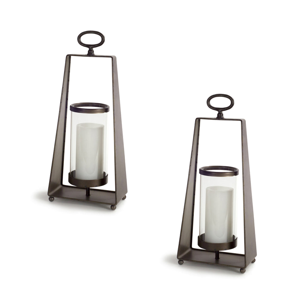 Set of 2, 18" Grey Metal glass candle holder - Bombay Mercantile