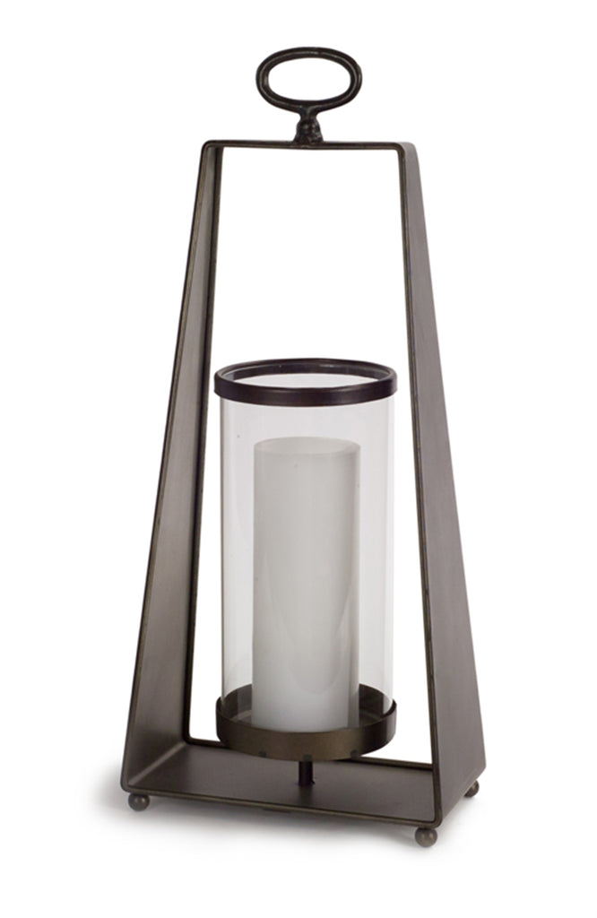 Set of 2, Grey Metal glass candle holder - Bombay Mercantile