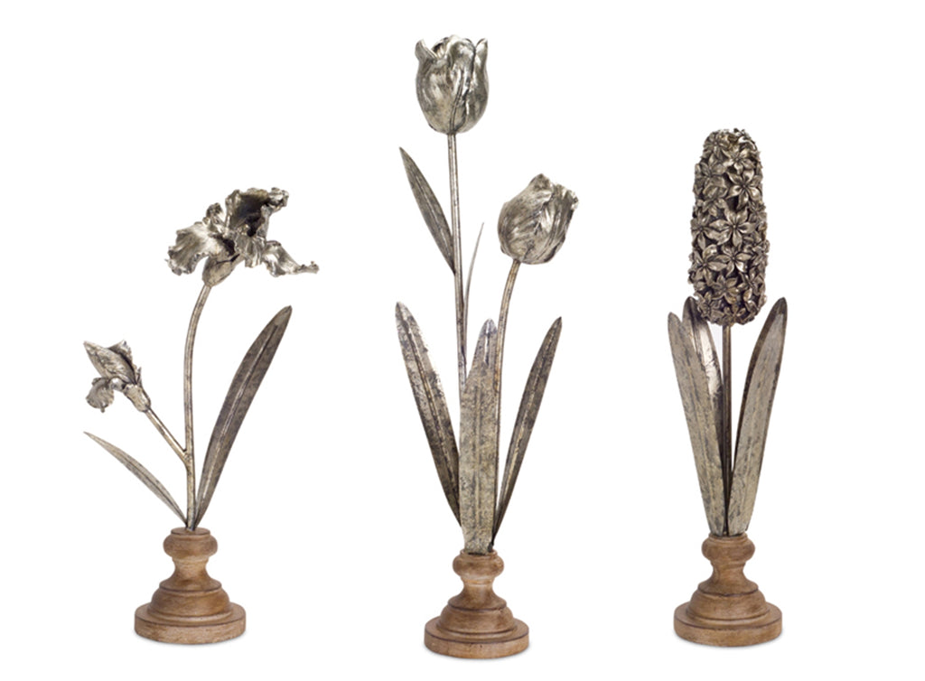 Resin Metal, Floral Decor, Set of 3 - Bombay Mercantile