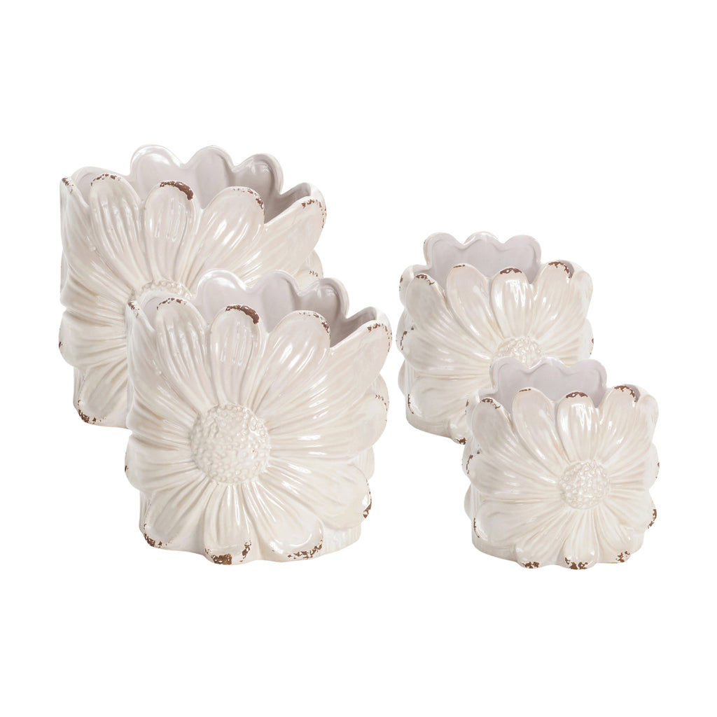 Floral Porcelain Set of 4 Pots - Bombay Mercantile