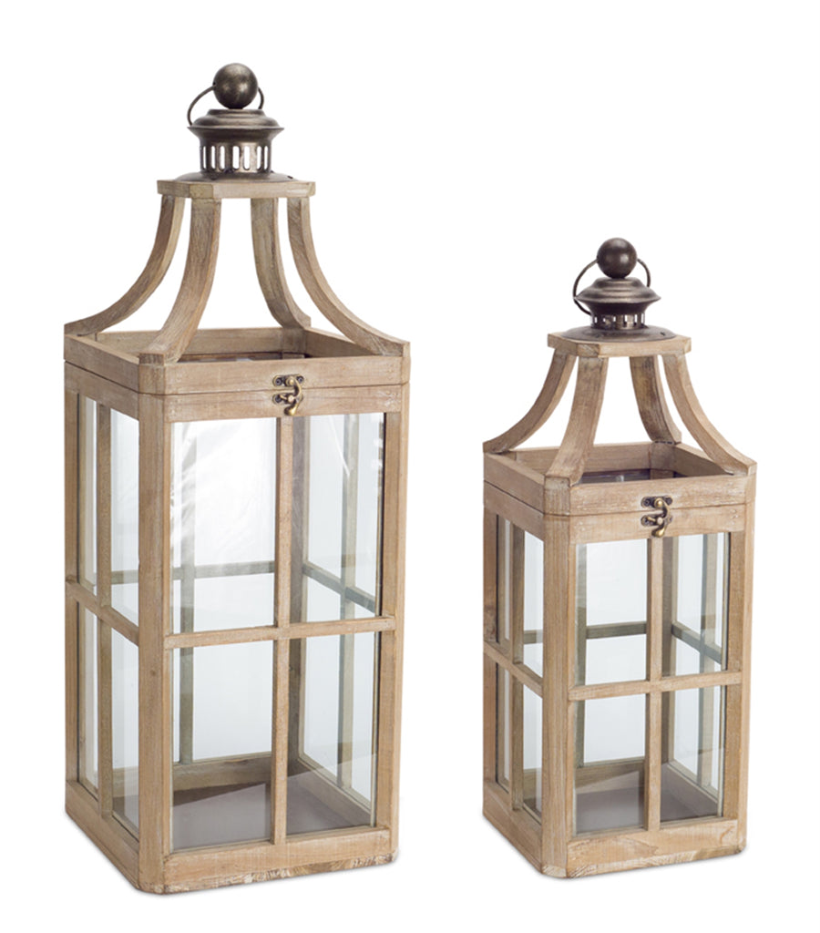 Modern Wood Lantern, set of 2 - Bombay Mercantile