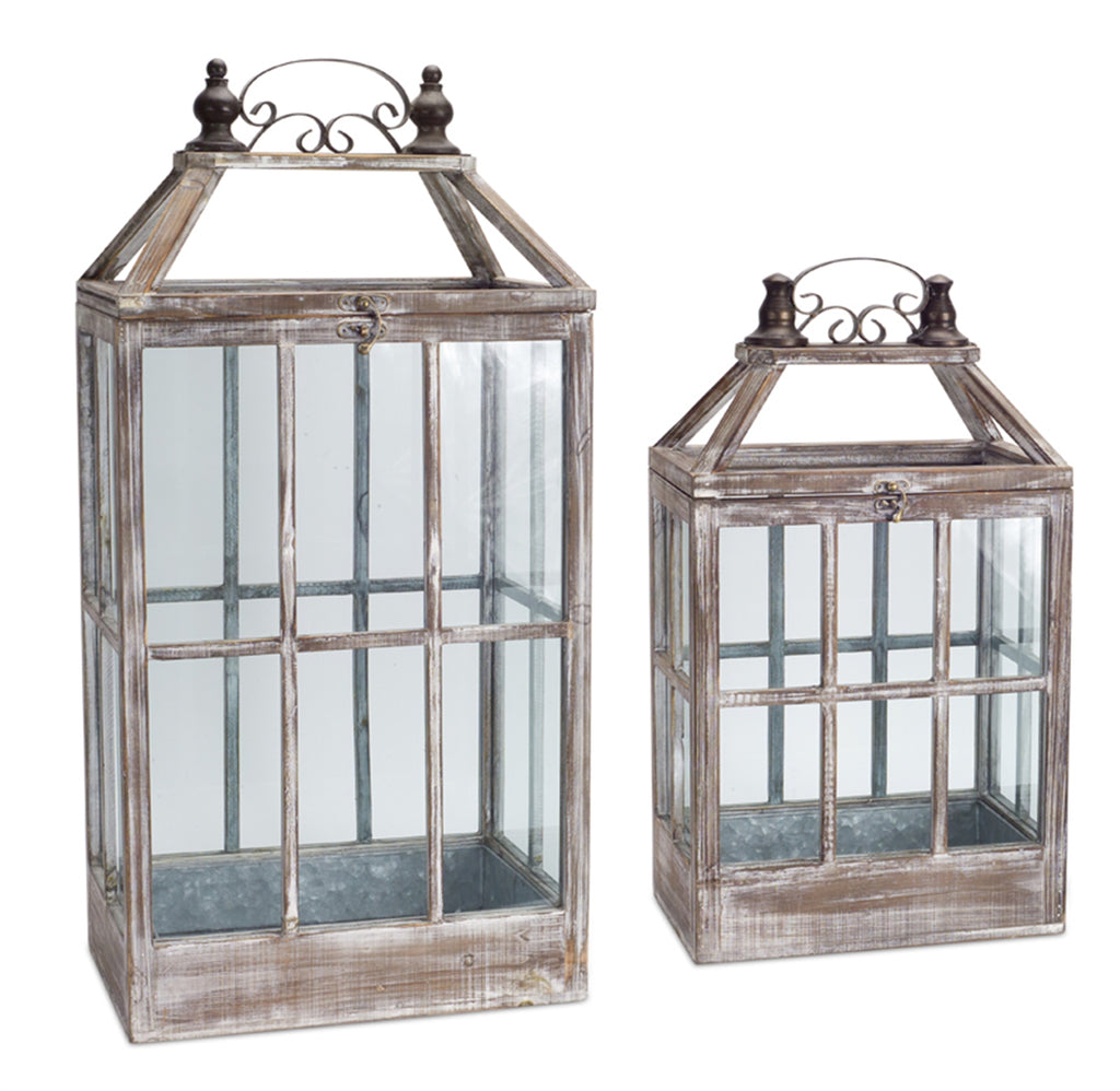 Weathered wooden finish Lantern, Set of 2 - Bombay Mercantile