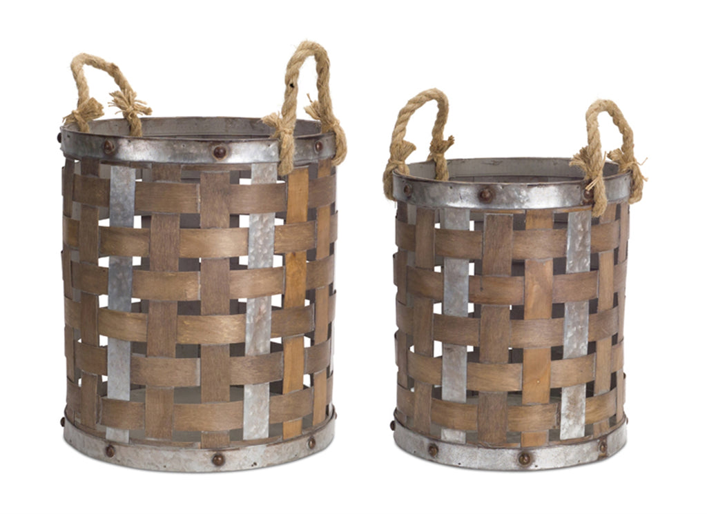 Set of 2 Pail with Rope and Handle - Bombay Mercantile