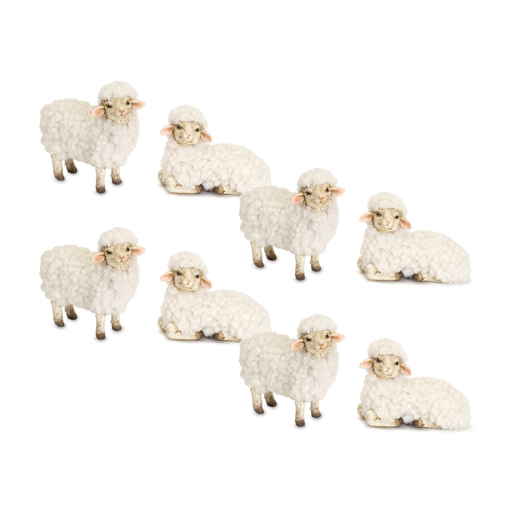 Set of 8 Laying down and standing sheep - Bombay Mercantile