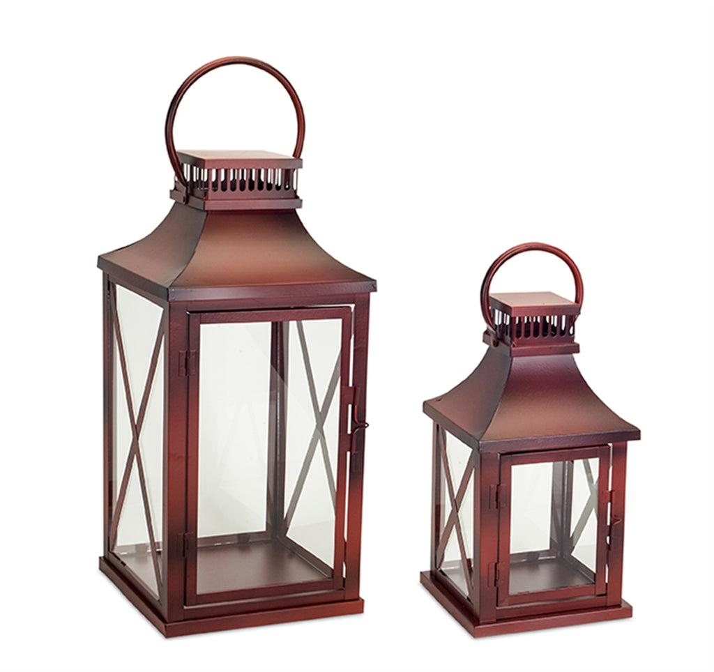 Set of 2 Dark Red Lantern - Bombay Mercantile