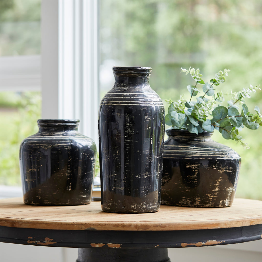 Black Ceramic Vase - Bombay Mercantile